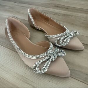 A New Day Juliette bow rhinestone ballet flats champagne Size 5.5